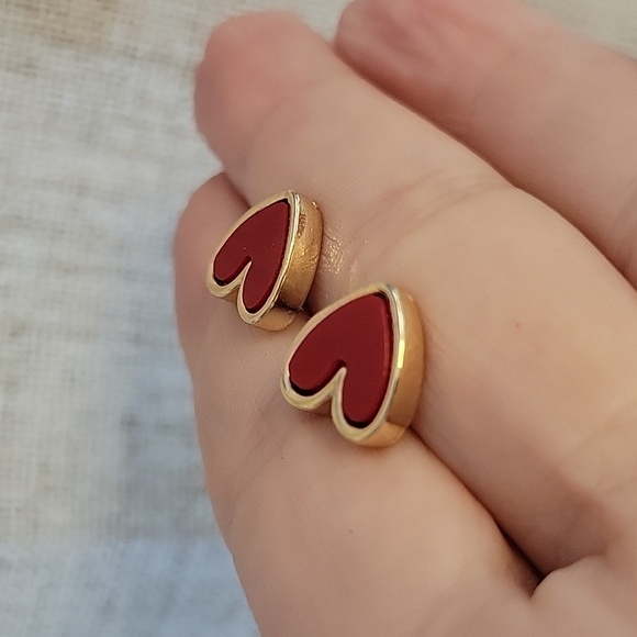Red Heart Stud Earrings - Picture 3 of 5